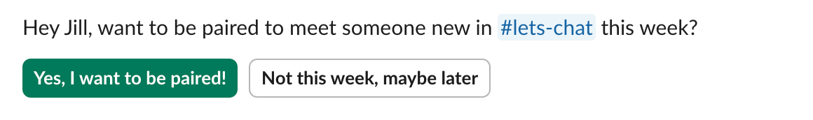 Screenshot of Meetups asking if the user wants to meet up with someone this month, with options to opt in or skip.